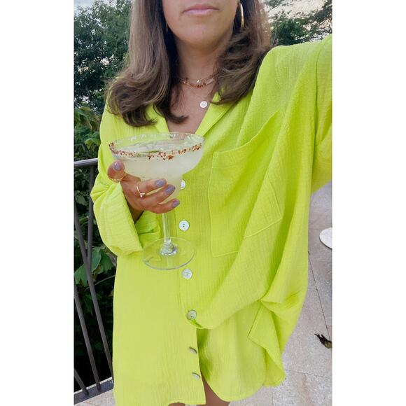 Show Me Your Mumu Johns Button Down Shirt Neon Yellow Crinkle 1X NWT - Picture 1 of 7